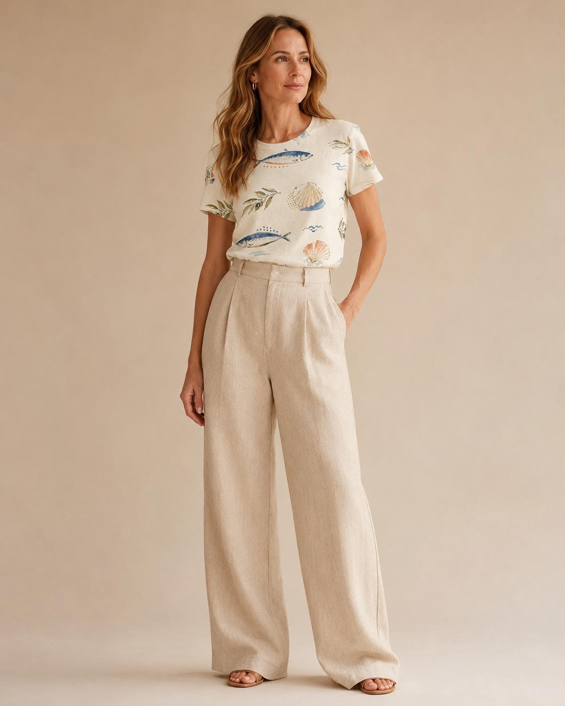 Mediterranean Sardine Cotton T-Shirt | Coastal Shell Graphic Tee