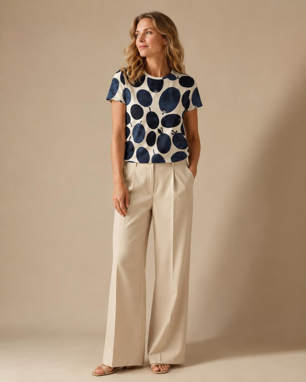 Abstract Navy Fruit Cotton T-Shirt | Mediterranean Market Tee
