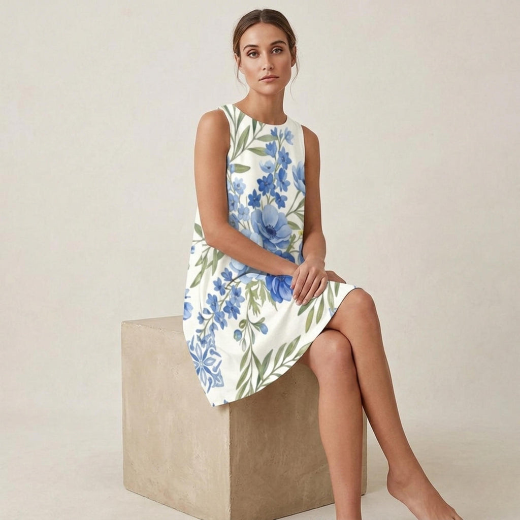 Blue Floral A-Line Dress | Mediterranean Pocket Sundress