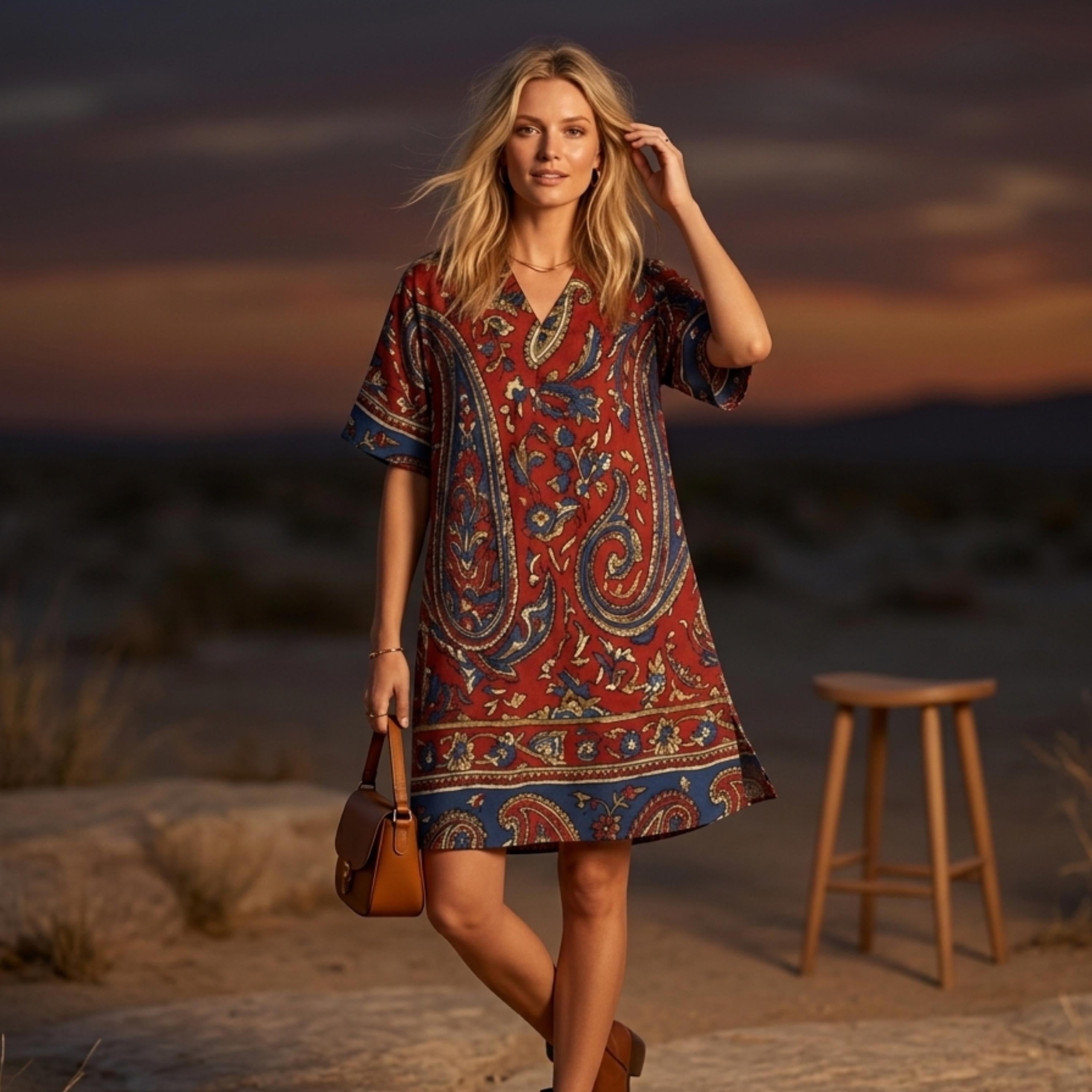 Paisley Boho Tunic Dress | Festival Vacation Shift Dress