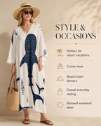 Whale Shark Kaftan Dress | Coastal V-Neck Resort Cover-Up