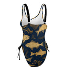 Navy Gold Fish One-Piece Swimsuit | Nautical Resort Swimwear