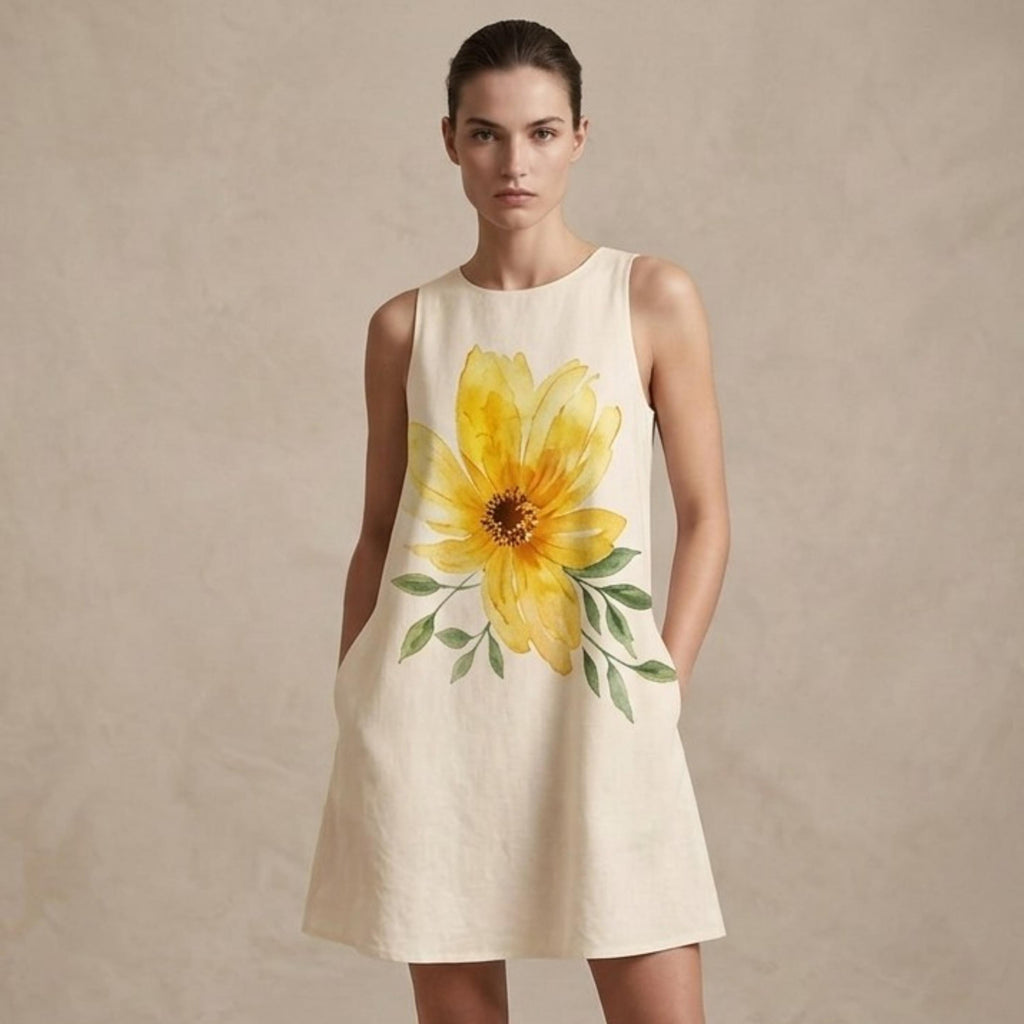 Yellow Floral A-Line Pocket Dress | Summer Vacation & Brunch Dress