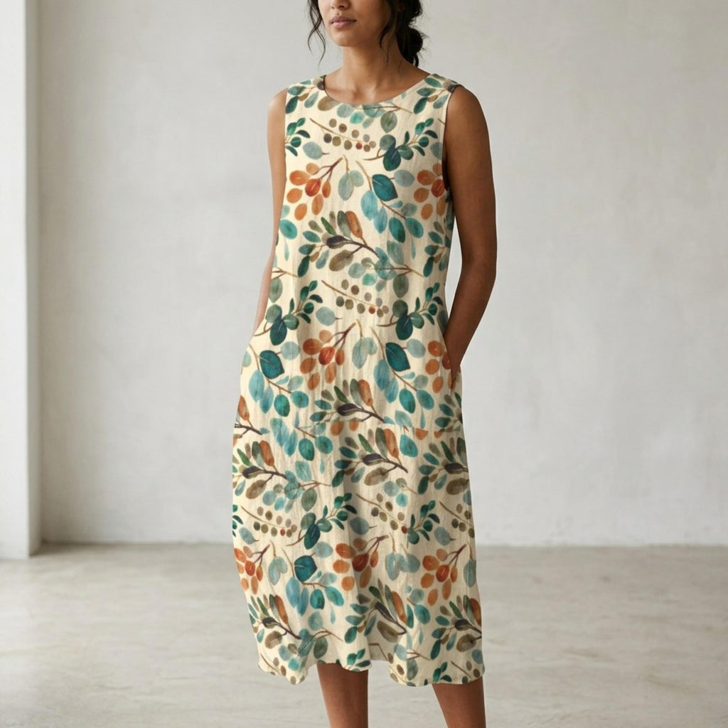 Floral Cotton Midi Dress | Sleeveless Wedding Guest & Garden Dress