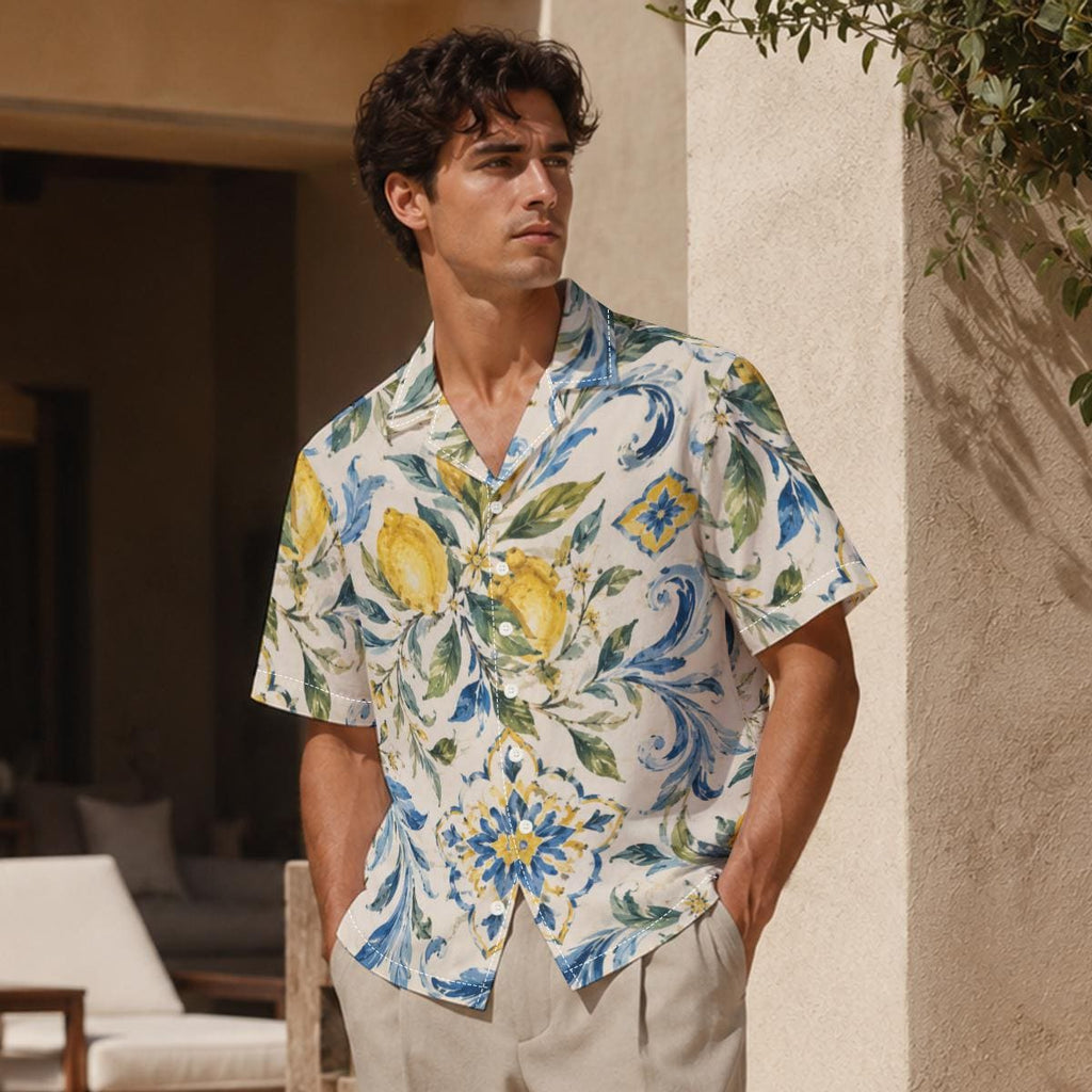 Men’s Lemon Cotton Poplin Shirt | Amalfi Resort Button-Up
