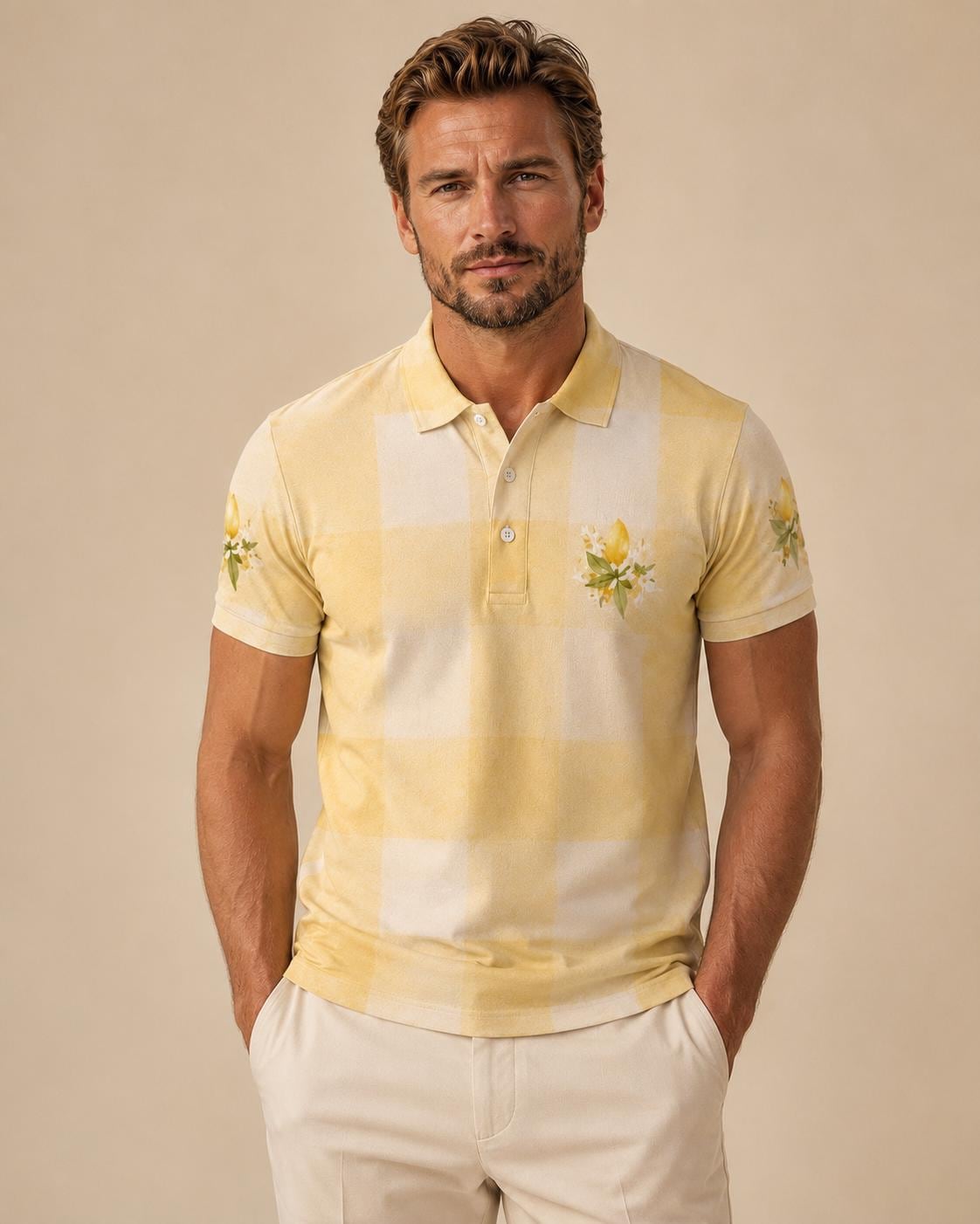 Men’s Lemon Print Polo Shirt | Mediterranean Coastal Resort Wear