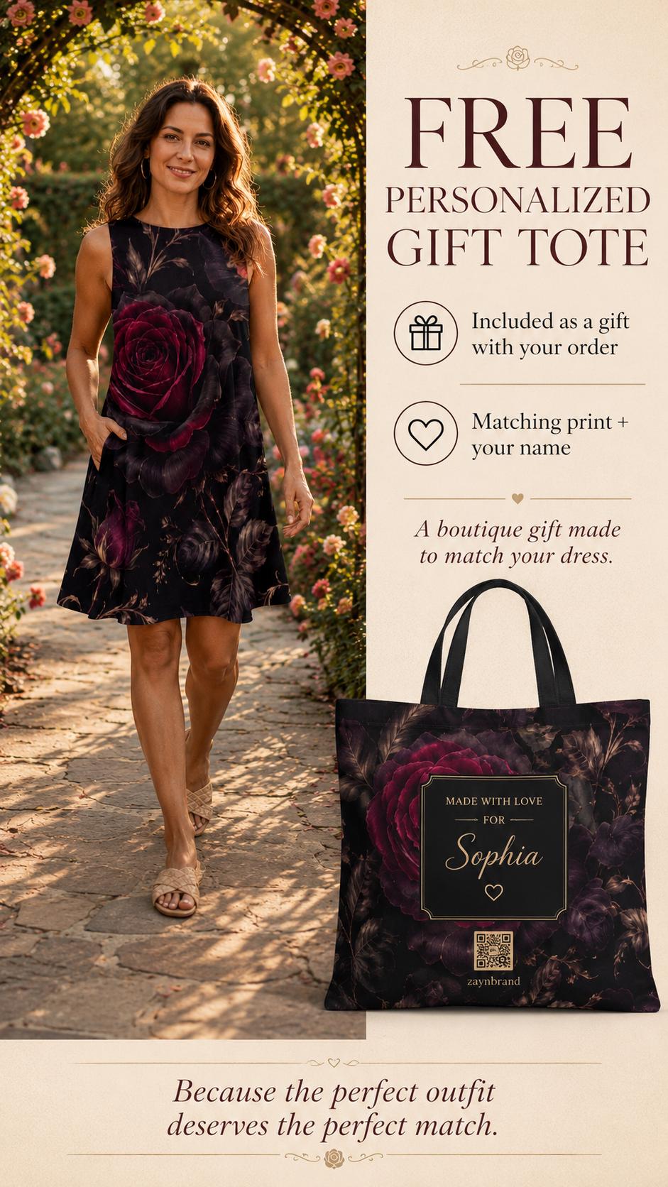 Gothic Rose Mini Dress | Dark Floral A-Line Pocket Dress