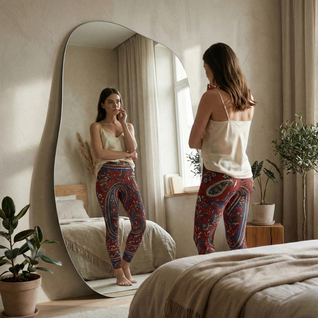 Red Boho Paisley Leggings | High Waist Festival Yoga Pants