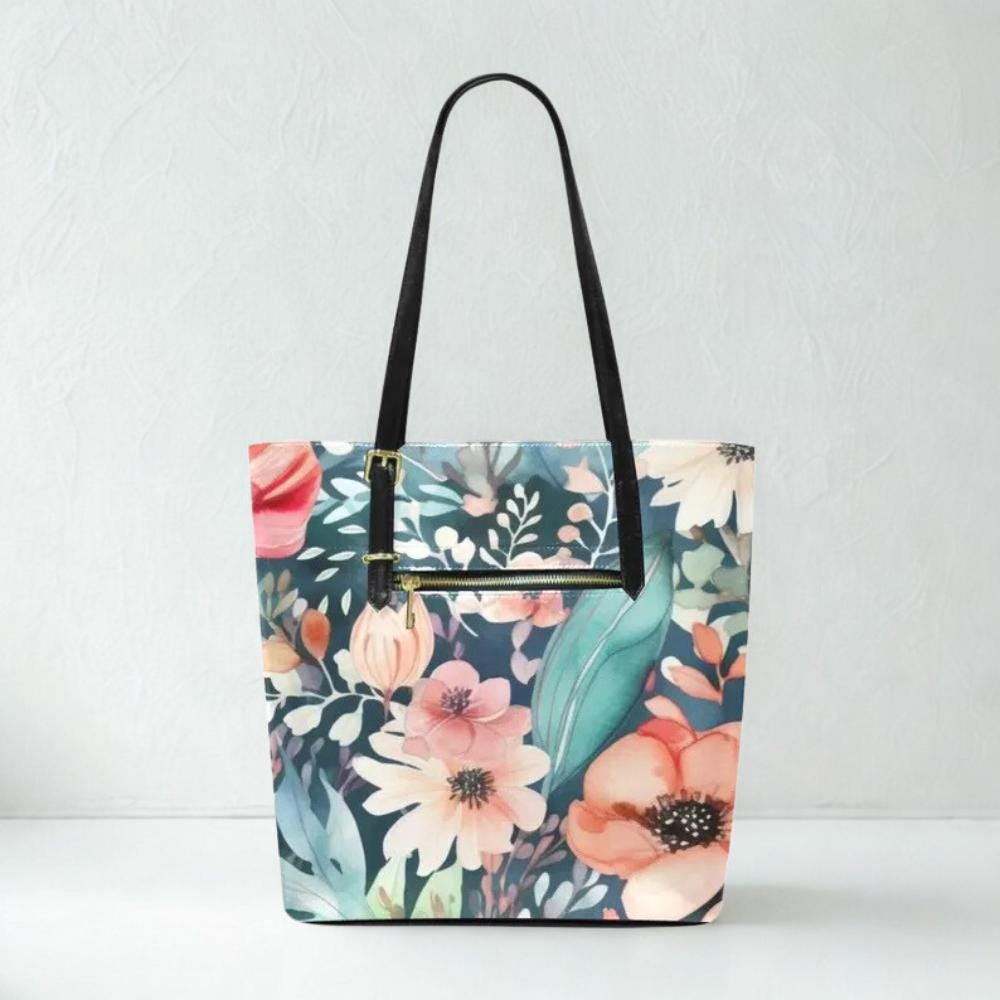 Floral Matching Tote Bag | PU Leather Summer Vacation Purse