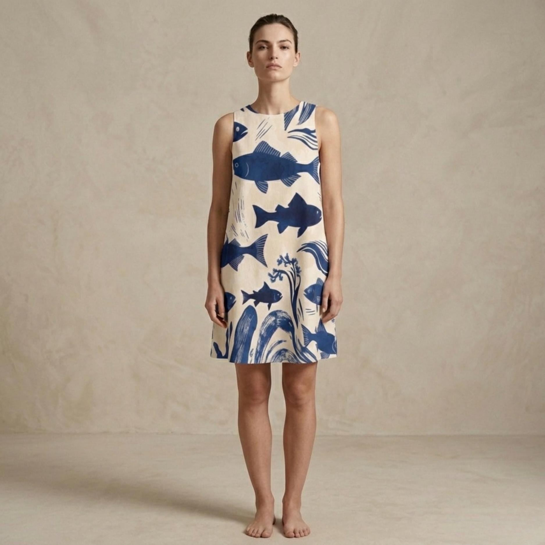 Indigo Fish A-Line Dress | Coastal Pocket Summer Dress