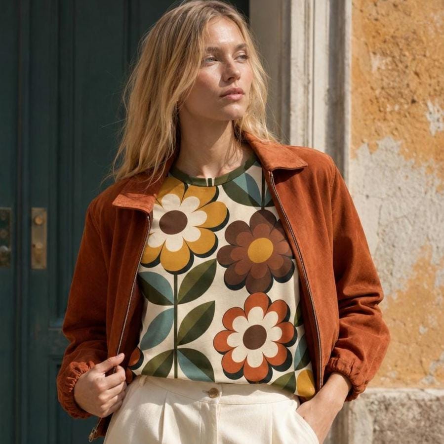 Retro Floral Cotton T-Shirt | 70s Colorful Boutique Tee