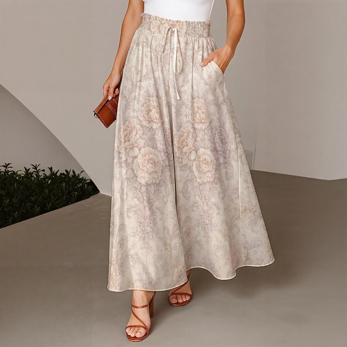 Vintage Floral Wide-Leg Pants | Boho Palazzo Summer Trousers