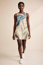 Abstract Botanical Mini Dress | A-Line Resort Vacation Dress