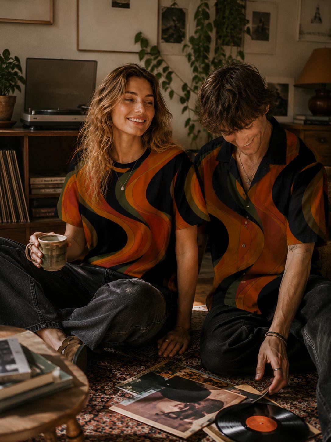 Retro Wave Oversized T-Shirt | 70s Abstract Cotton Tee