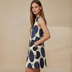 Indigo Olive A-Line Dress | Botanical Art Pocket Midi Dress
