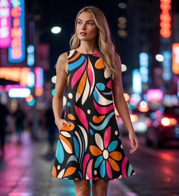 Retro Floral Pocket Mini Dress | Loose A-Line Summer Dress