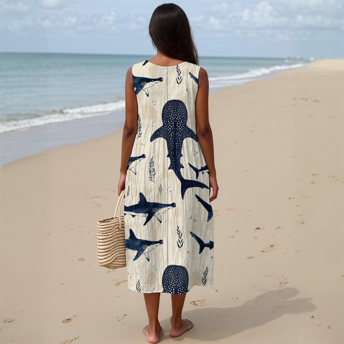 Whale Shark A-Line Dress | Coastal Cotton Pocket Resort Dress