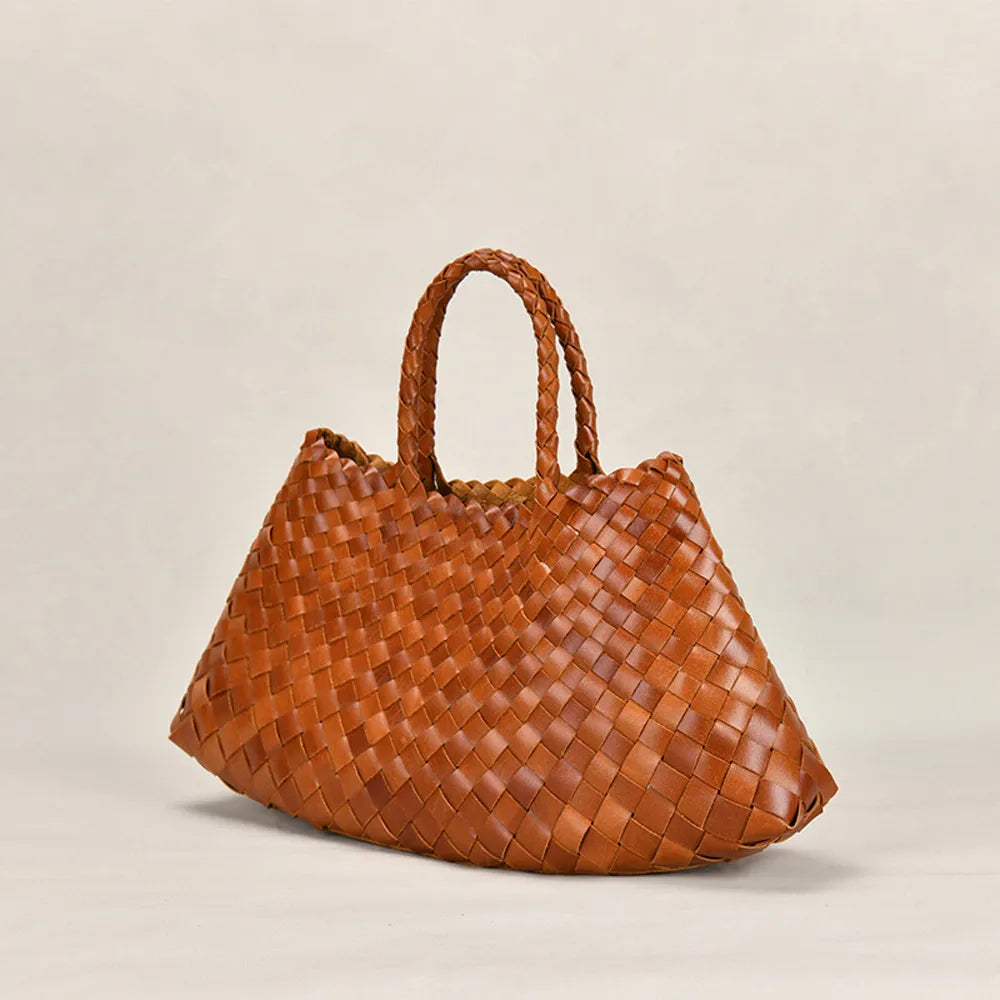 Women's woven cowhide leather tote bag in small or large size