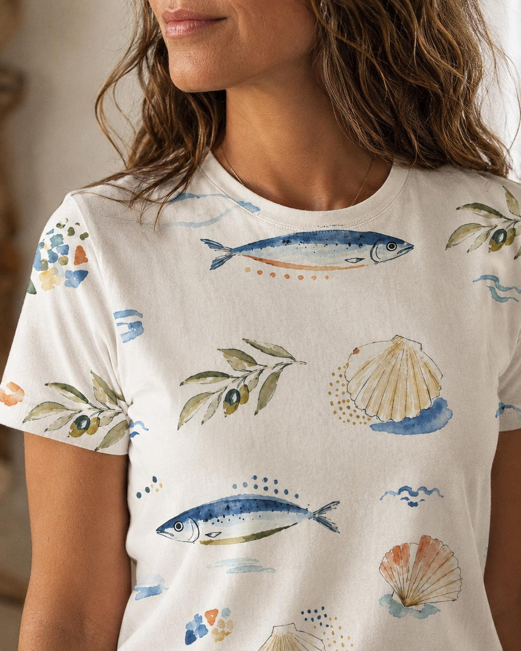 Mediterranean Sardine Cotton T-Shirt | Coastal Shell Graphic Tee