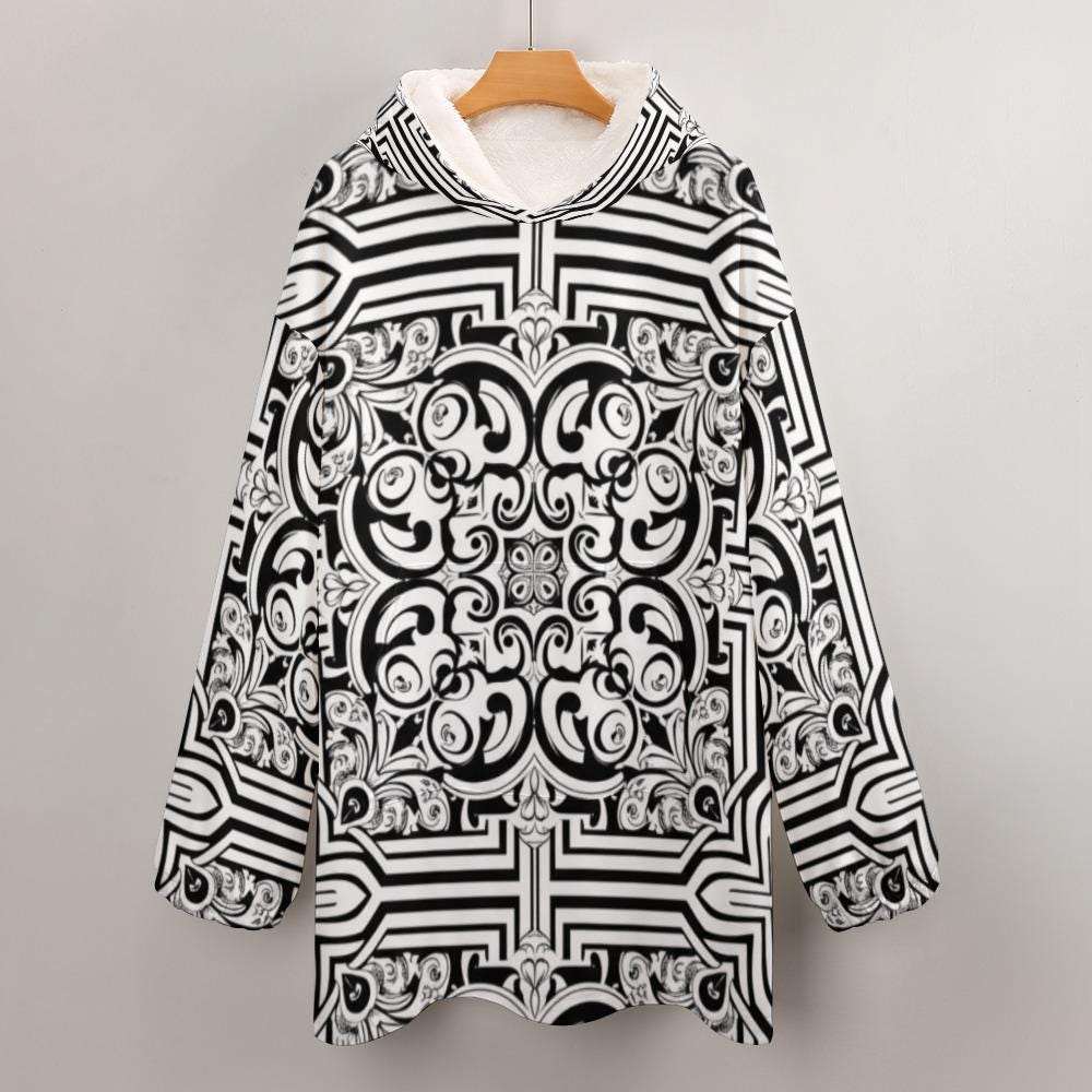 Baroque Hoodie Blanket | Black White Geometric Loungewear