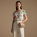 Boho Floral V-Neck Blouse | Lightweight Leaf Print Summer Top