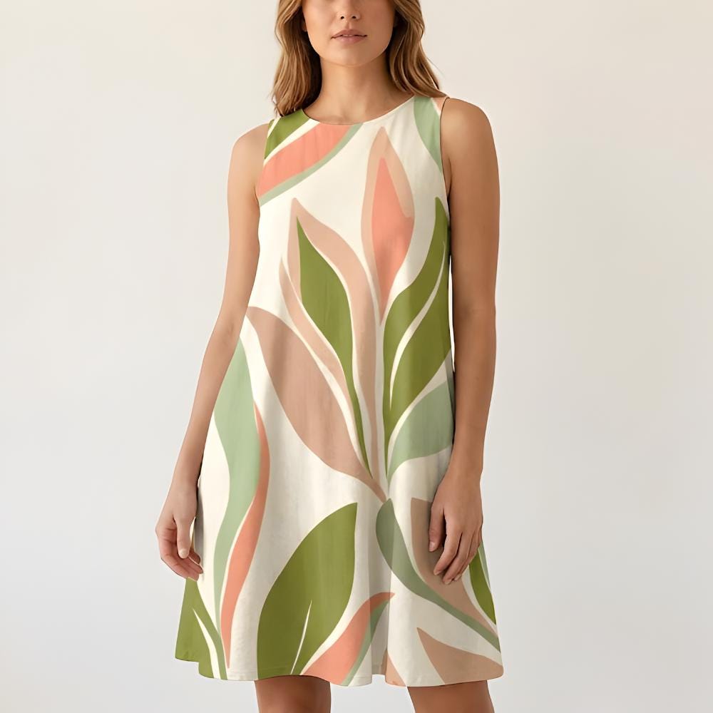 Abstract Floral A-Line Mini Dress | Modern Pocket Summer Dress