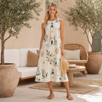 Lighthouse Cotton Midi Dress | Mediterranean Coastal Pocket Dress