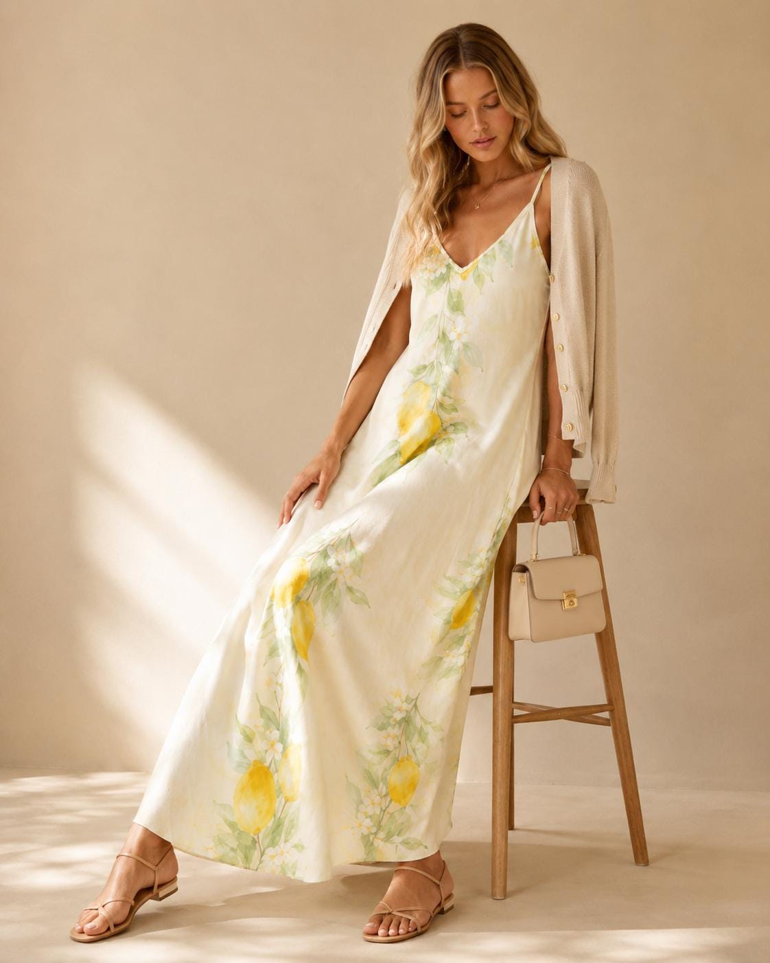 Watercolor Lemon Maxi Dress | Amalfi Spaghetti Strap Sundress