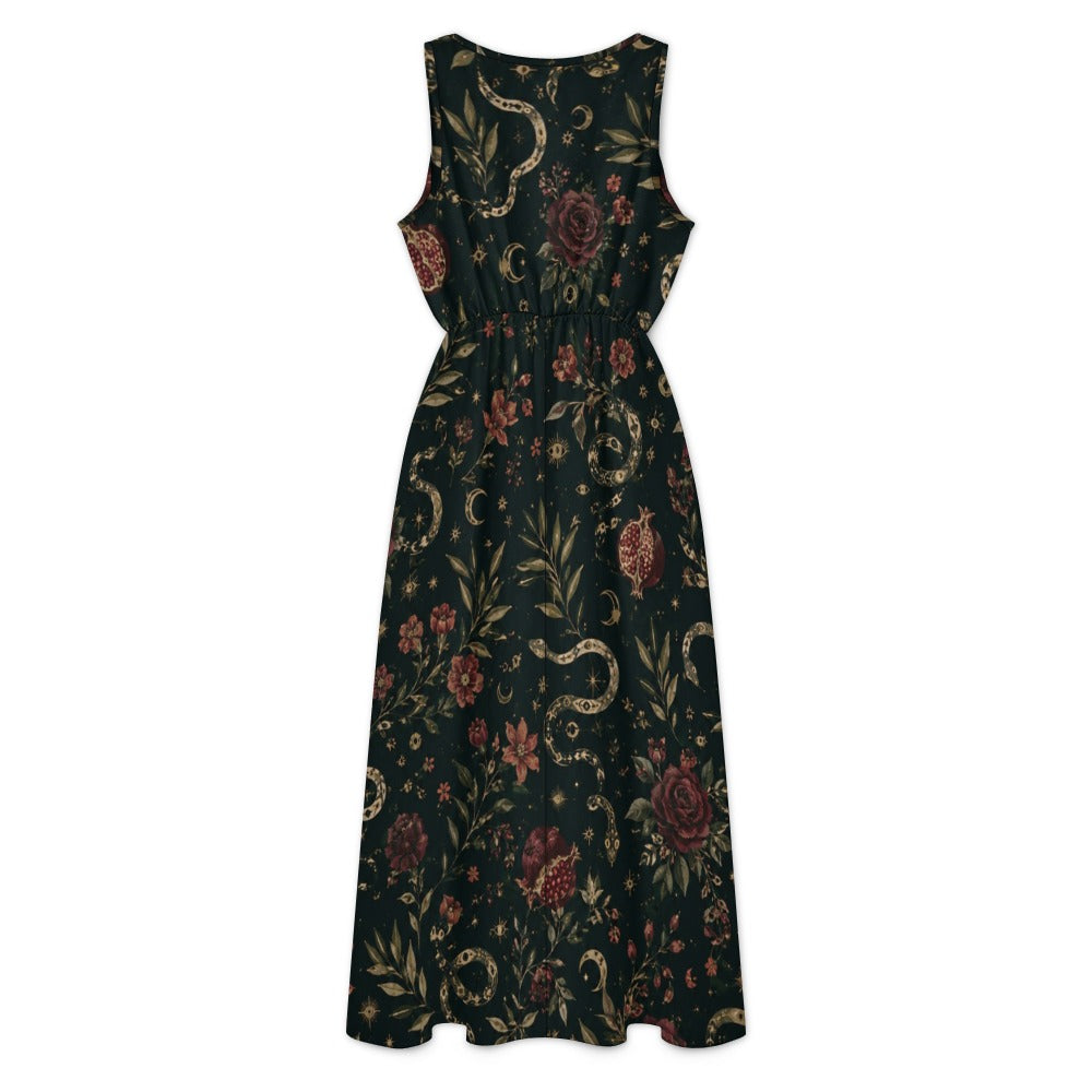 Forest Botanical Maxi Dress with Pockets | V-Neck Resort Dress
