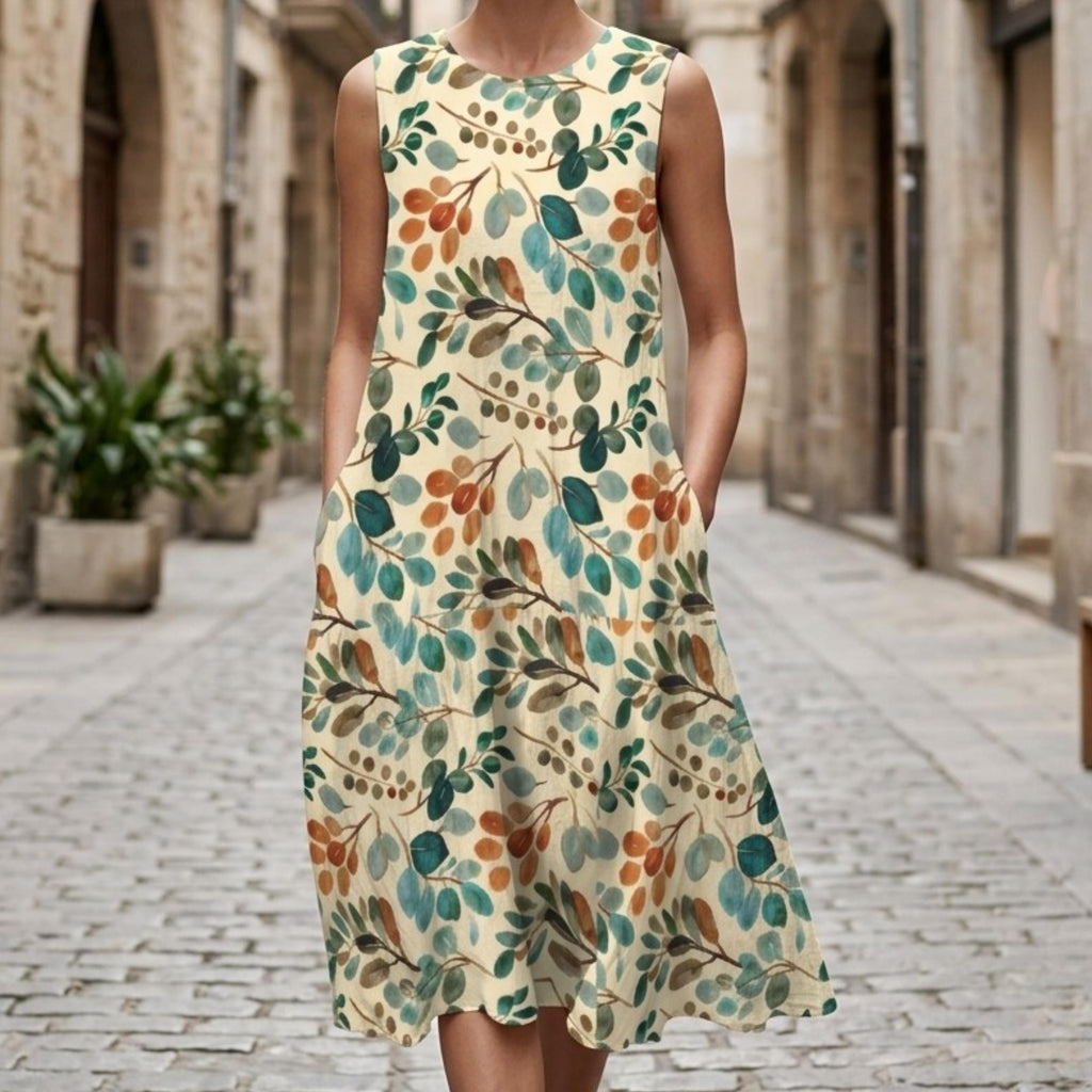 Floral Cotton Midi Dress | Sleeveless Wedding Guest & Garden Dress