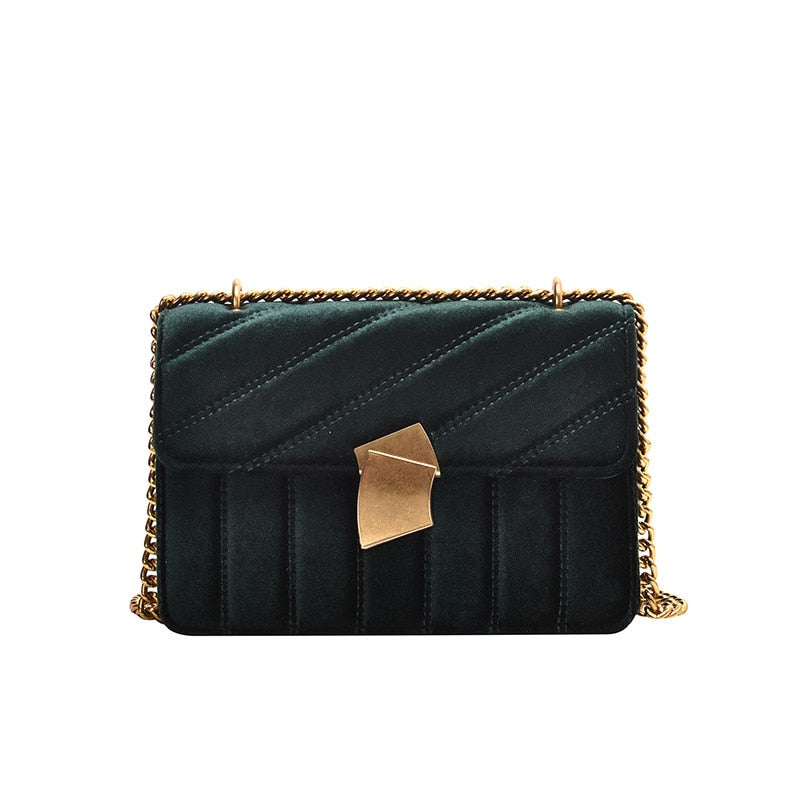 Women's velvet chain evening bag in black, green, pink or red