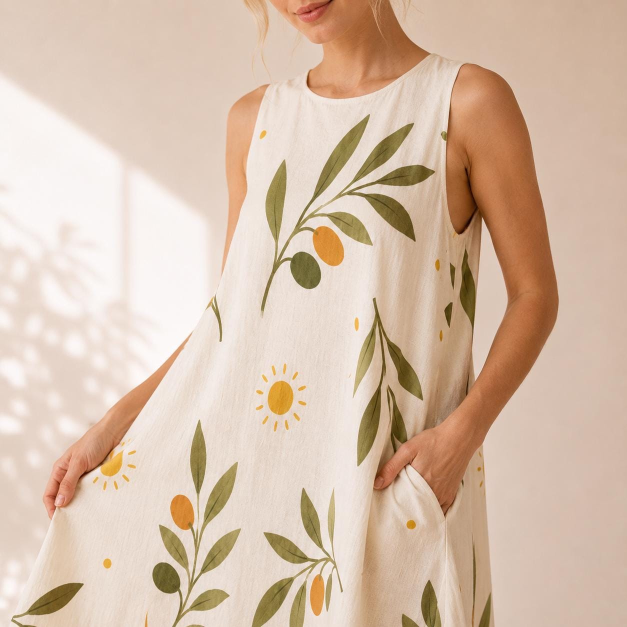 Olive Branch A-Line Dress | Mediterranean Coastal Resort Dress