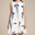 Indigo Jellyfish A-Line Dress | Coastal Marine Pocket Dress