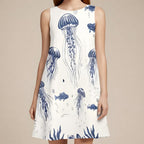 Indigo Jellyfish A-Line Dress | Coastal Marine Pocket Dress
