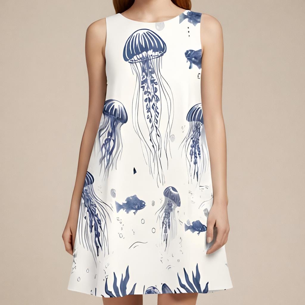 Indigo Jellyfish A-Line Dress | Coastal Marine Pocket Dress