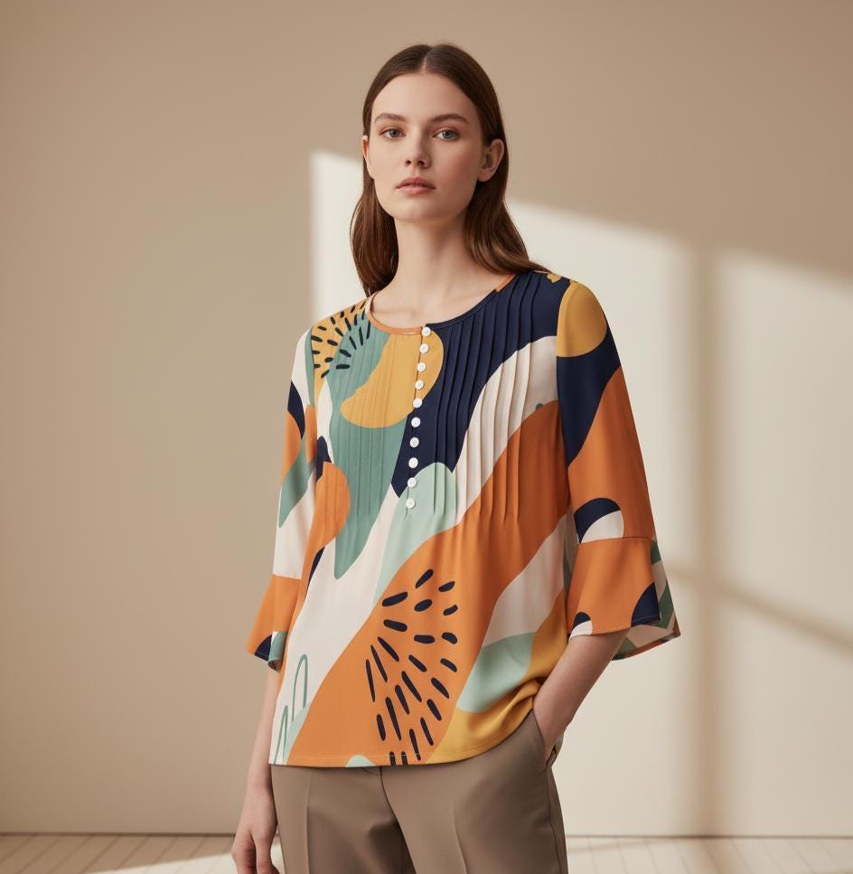 Boho Ruffle Sleeve Blouse | Abstract Print Summer Top