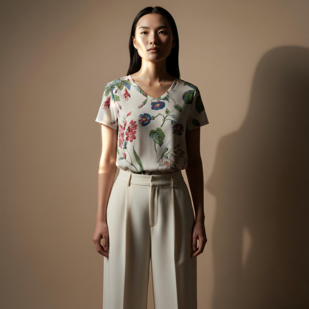 Boho Floral V-Neck Blouse | Lightweight Leaf Print Summer Top