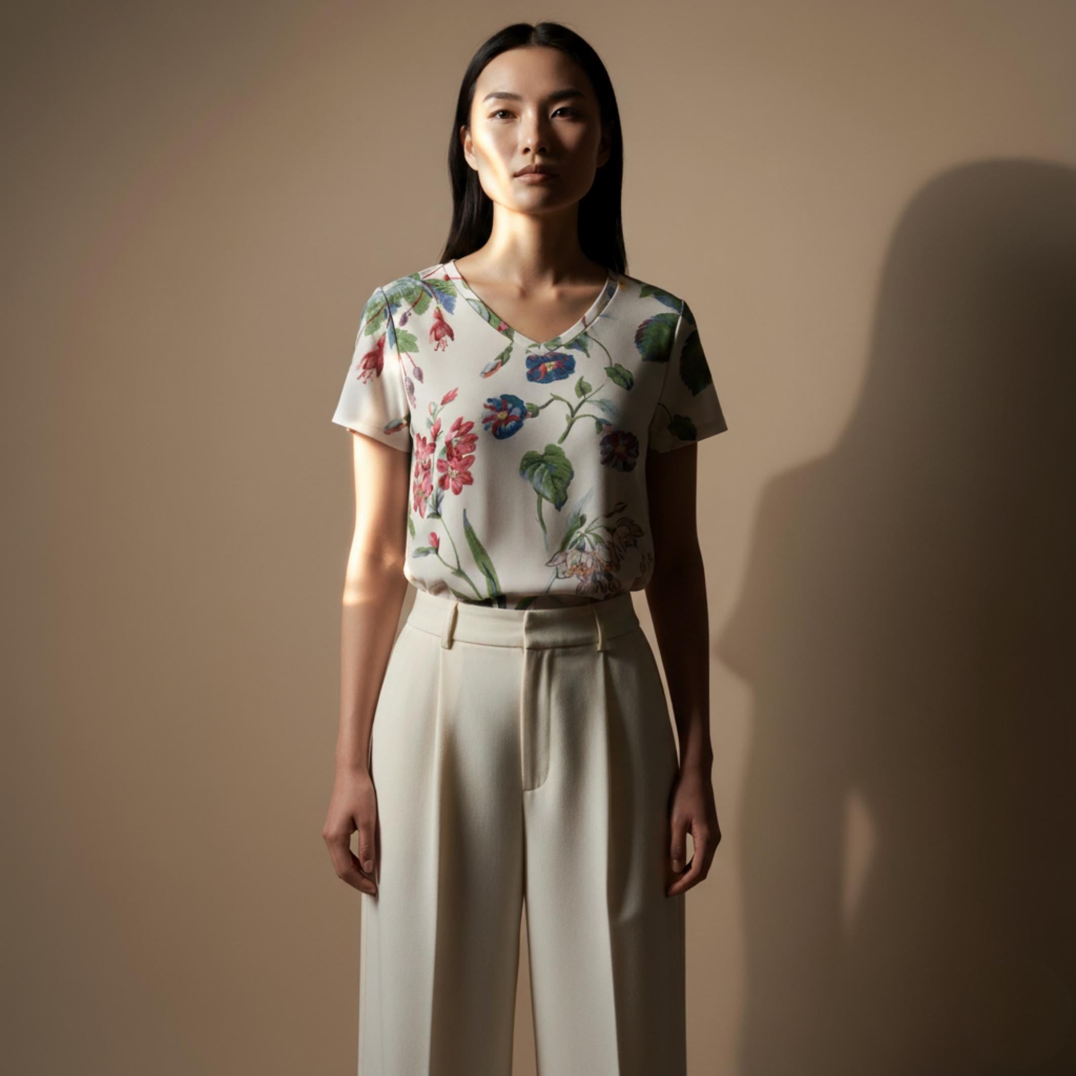 Boho Floral V-Neck Blouse | Lightweight Leaf Print Summer Top