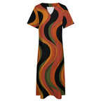 Groovy 70s Maxi Dress, Retro Wave V Neck Dress, Short Sleeve Statement Outfit