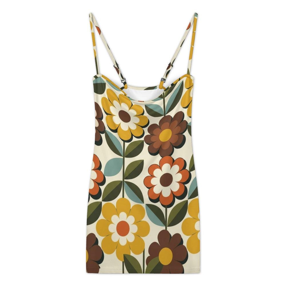 Retro Daisy Strappy Mini Dress | 70s Floral Summer Dress