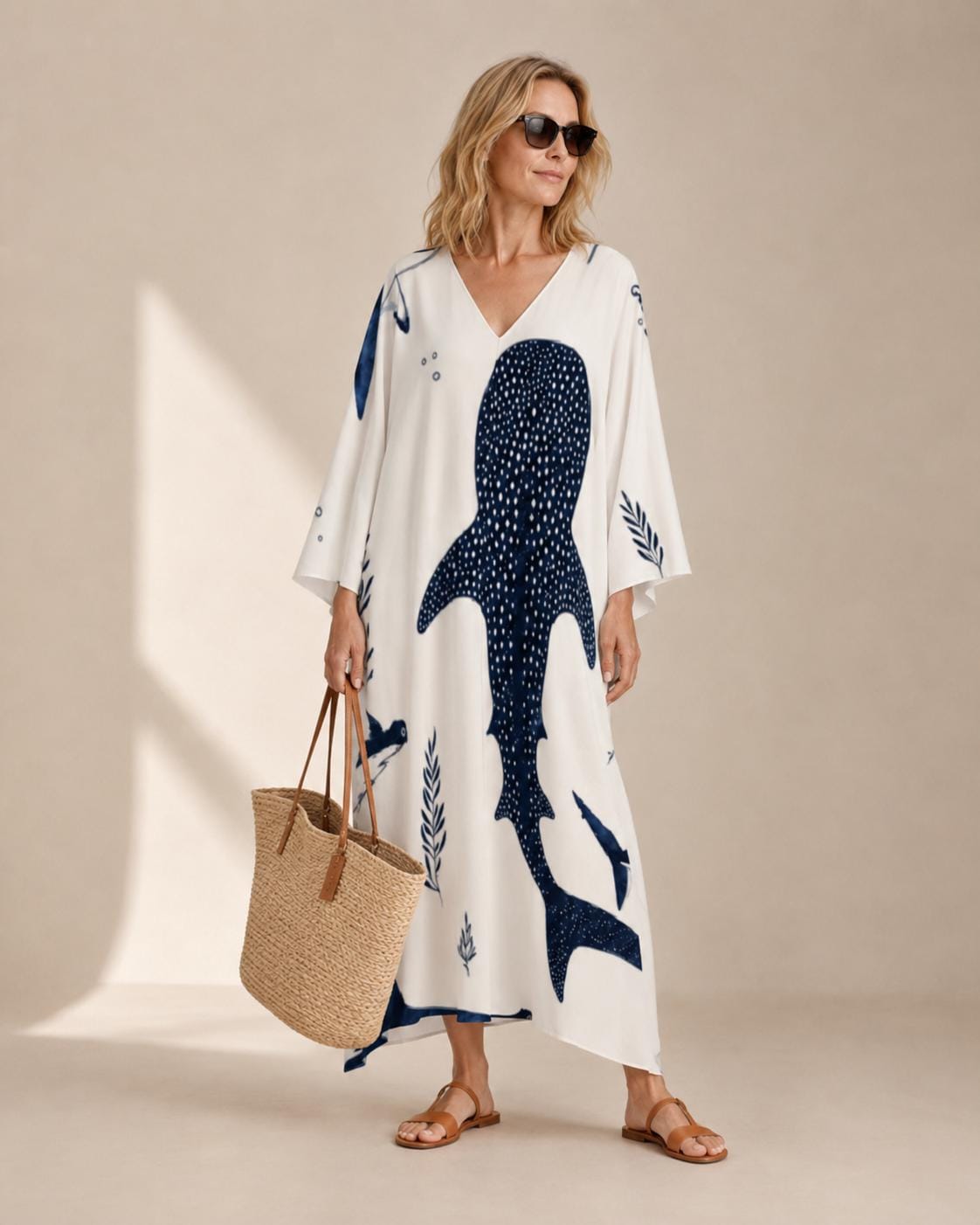 Whale Shark Kaftan Dress | Coastal V-Neck Resort Cover-Up