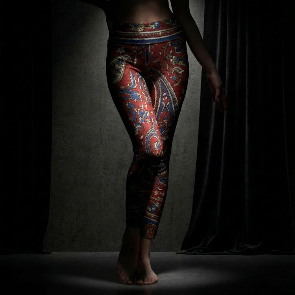 Red Boho Paisley Leggings | High Waist Festival Yoga Pants