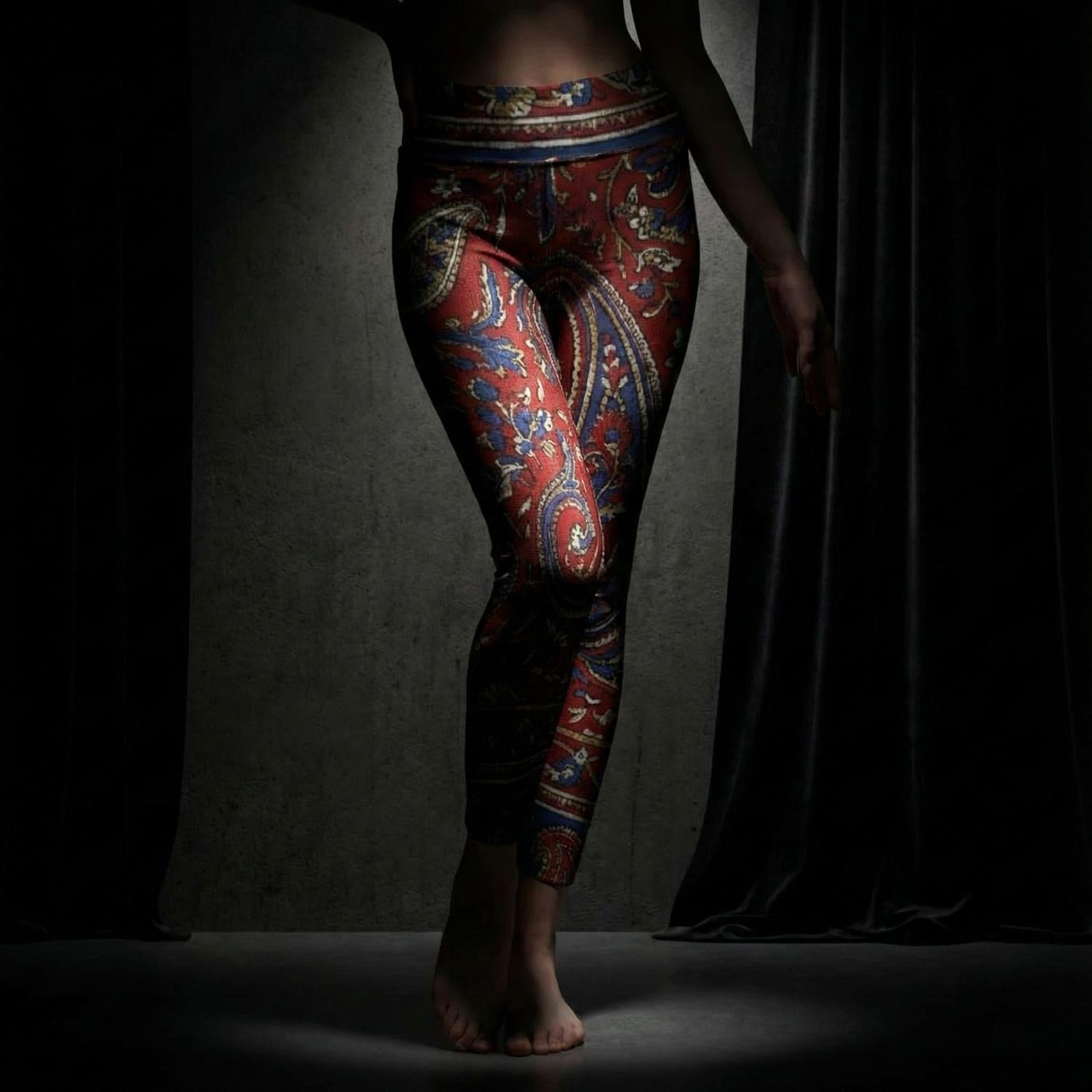 Red Boho Paisley Leggings | High Waist Festival Yoga Pants