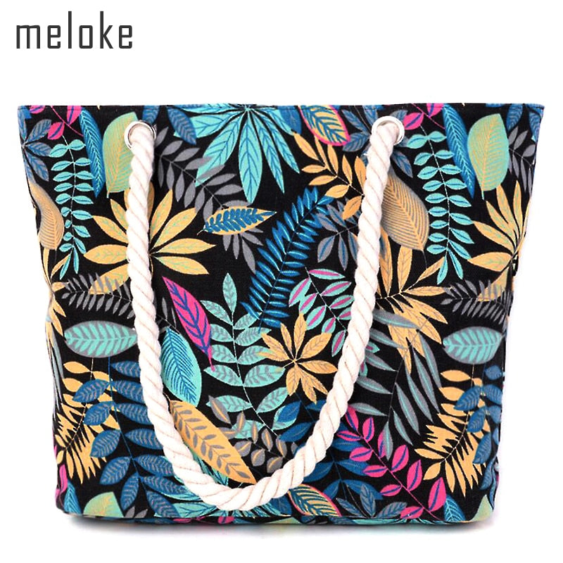 Women's multicolor landscape print canvas tote bag, 40 × 30 × 12 cm