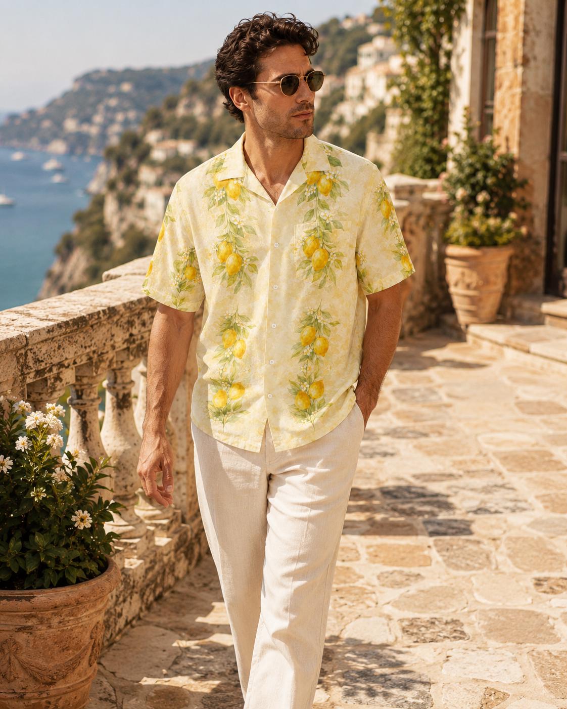 Men’s Lemon Hawaiian Shirt | Yellow Resort Vacation Button-Up