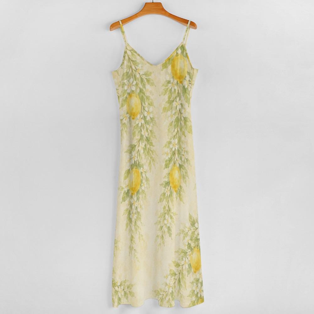 Lemon Floral Maxi Dress | Mediterranean Garden Resort Dress
