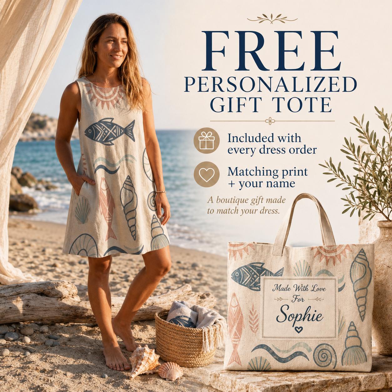 Fish Print A-Line Pocket Dress | Coastal Vacation Resort Dress