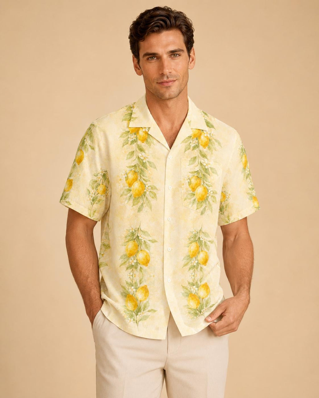 Men’s Lemon Hawaiian Shirt | Yellow Resort Vacation Button-Up