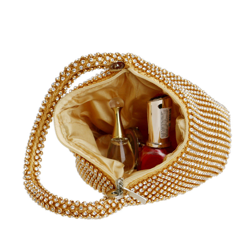 Women's rhinestone wristlet evening bag in gold, silver or black