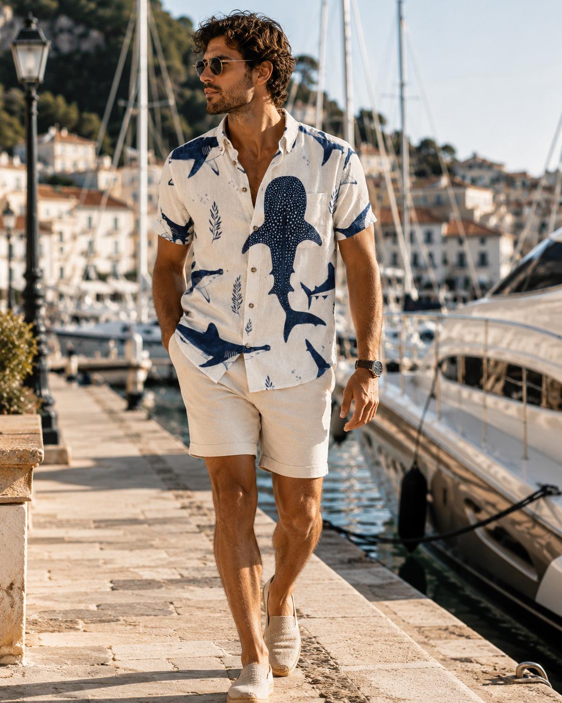 Men’s Whale Shark Cotton Resort Shirt | Coastal Ocean Button-Up